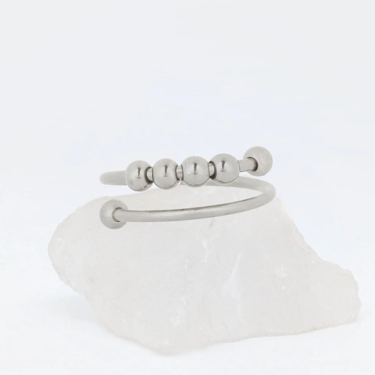 Zilveren Wave Bead schuifring met kralen
