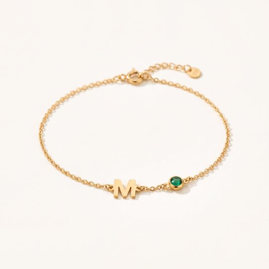 MAYA letter & geboortesteen armband
