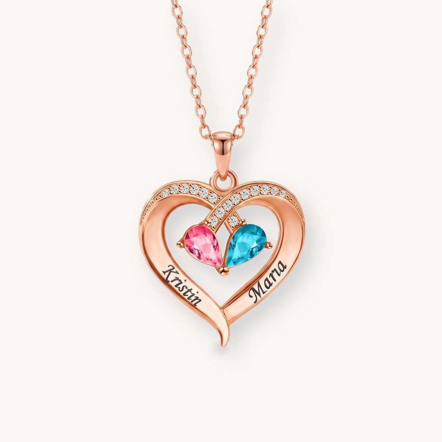 Live voorbeeld van Elodie Hartketting met Namen en Geboortestenen