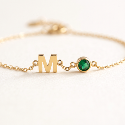 MAYA letter & geboortesteen armband