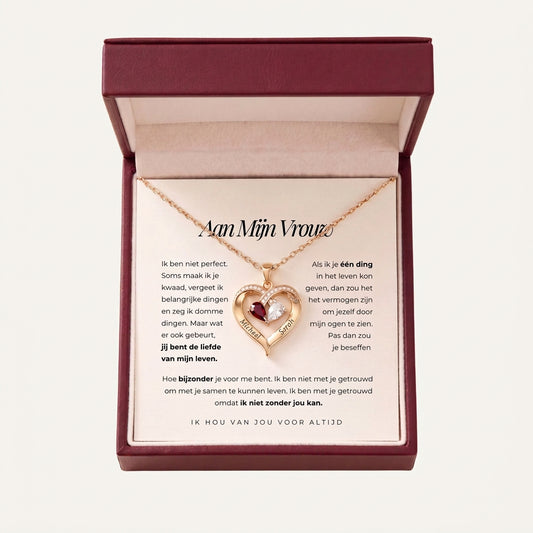 ZOË hartketting met namen en geboortestenen