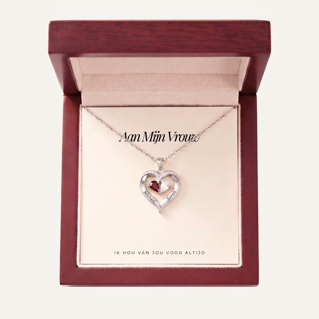 ZOË hartketting met namen en geboortestenen
