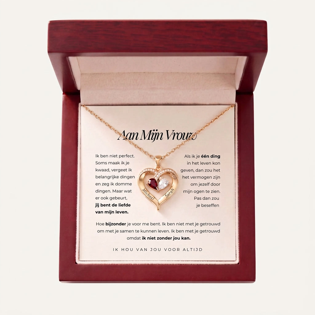 ZOË hartketting met namen en geboortestenen