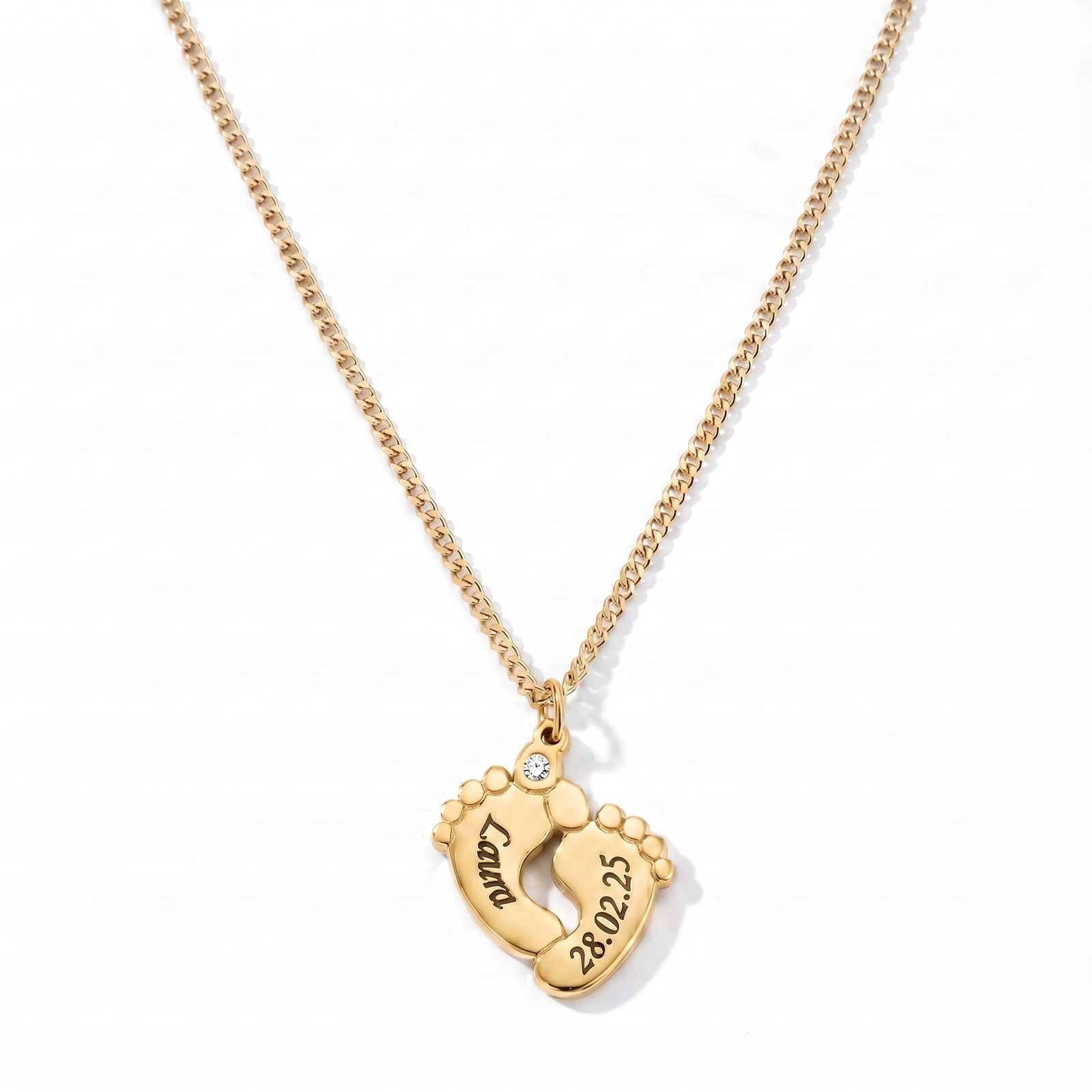Ketting met babyvoetjes en gravure