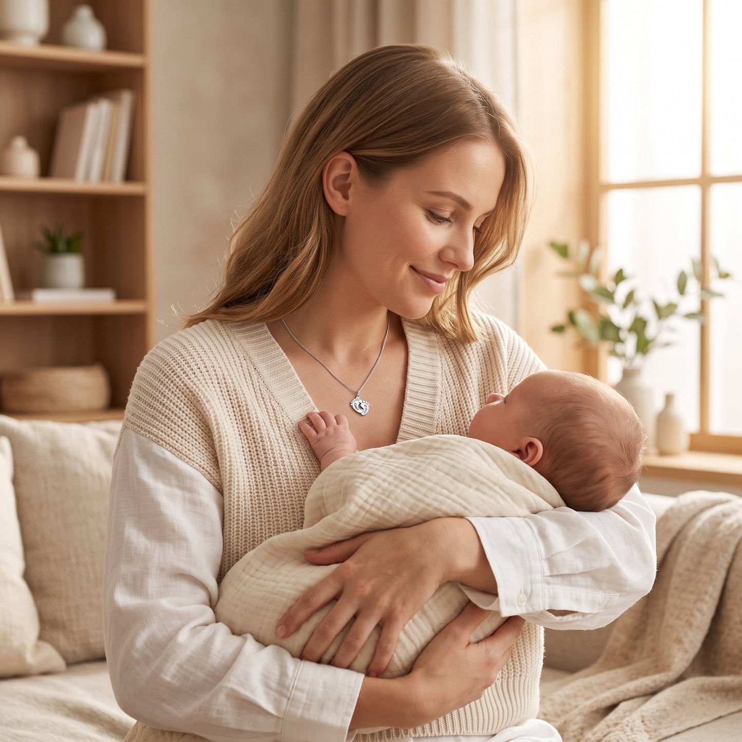 Ketting met babyvoetjes en gravure