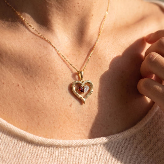 ZOË hartketting met namen en geboortestenen