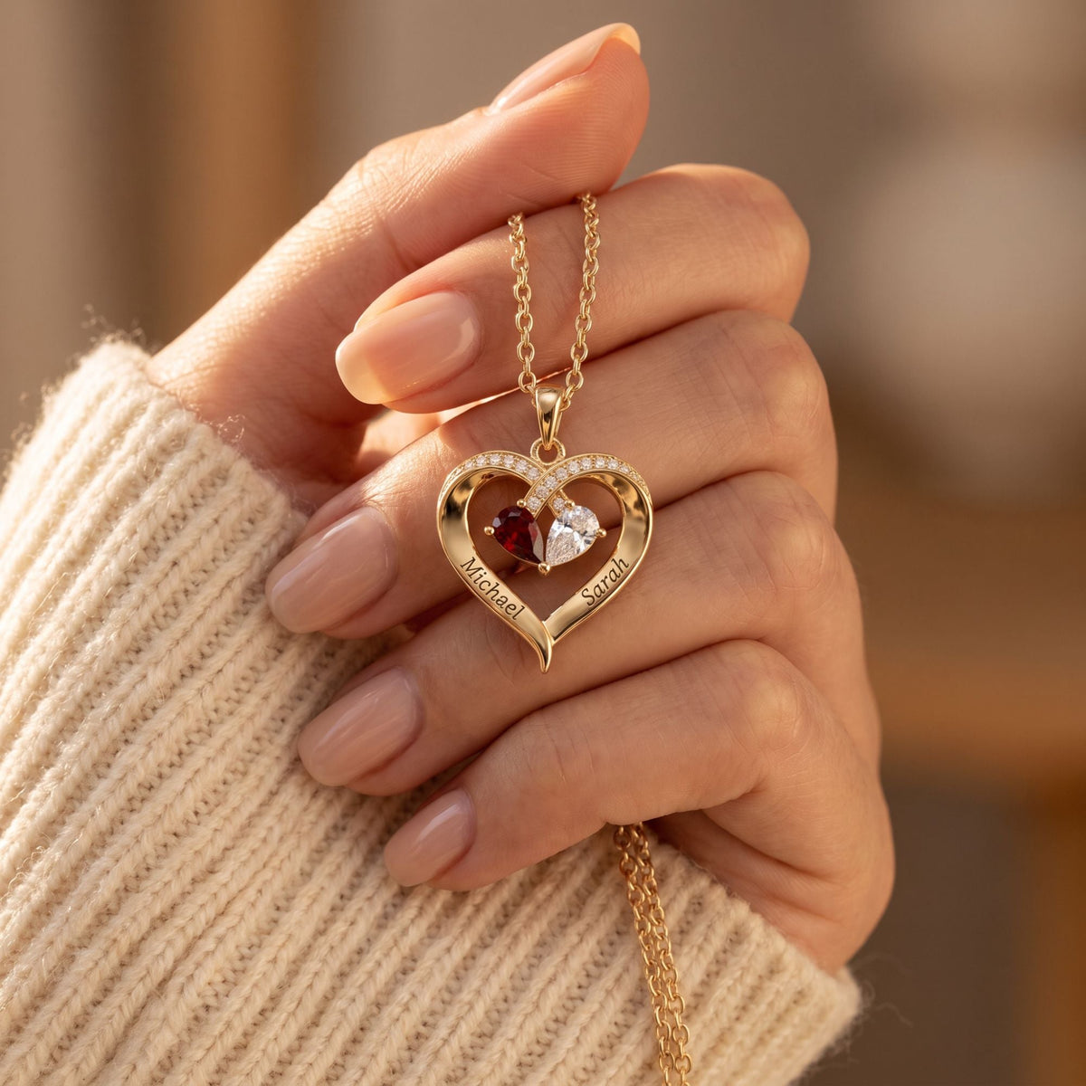 ZOË hartketting met namen en geboortestenen