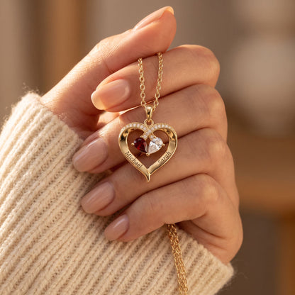 ZOË hartketting met namen en geboortestenen