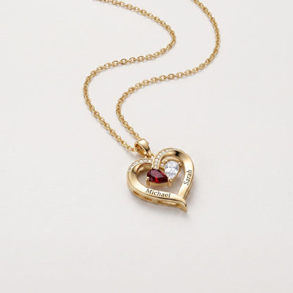 ZOË hartketting met namen en geboortestenen