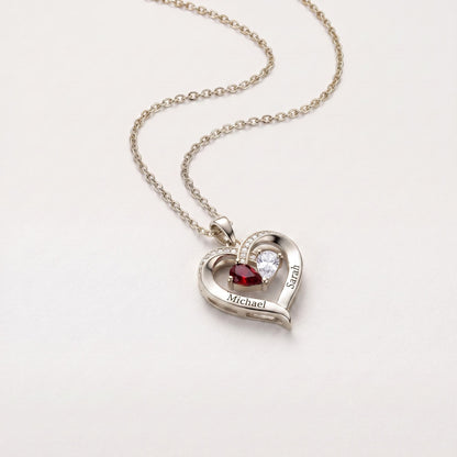 ZOË hartketting met namen en geboortestenen