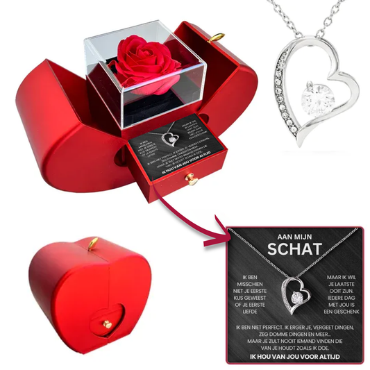 Rozenbox met een hartketting voor je schat