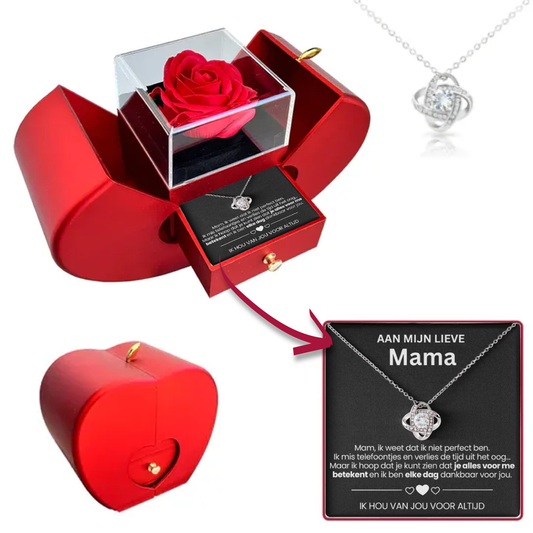 Rozenbox met een liefdeketting voor mama