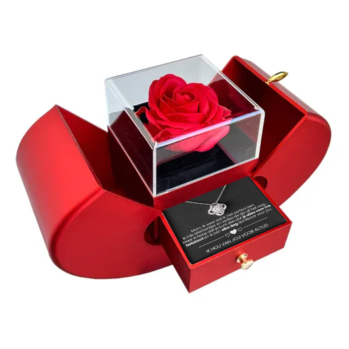 Rozenbox met een liefdeketting voor mama