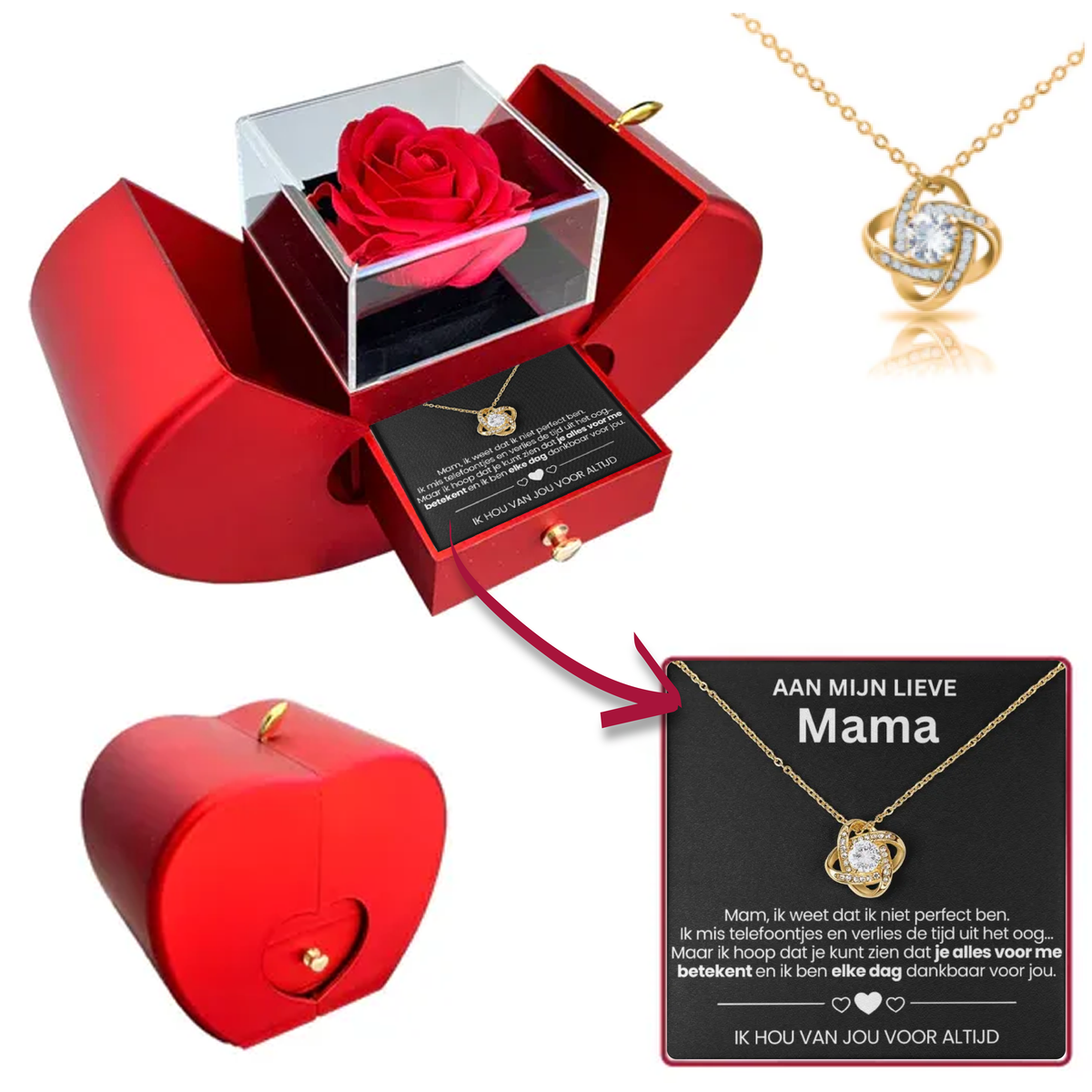 Rozenbox met een liefdeketting voor mama