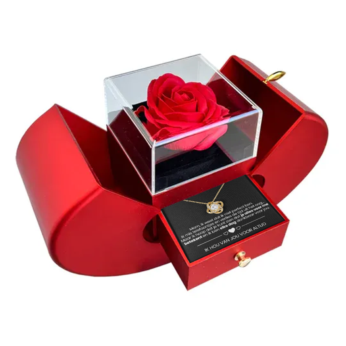 Rozenbox met een liefdeketting voor mama