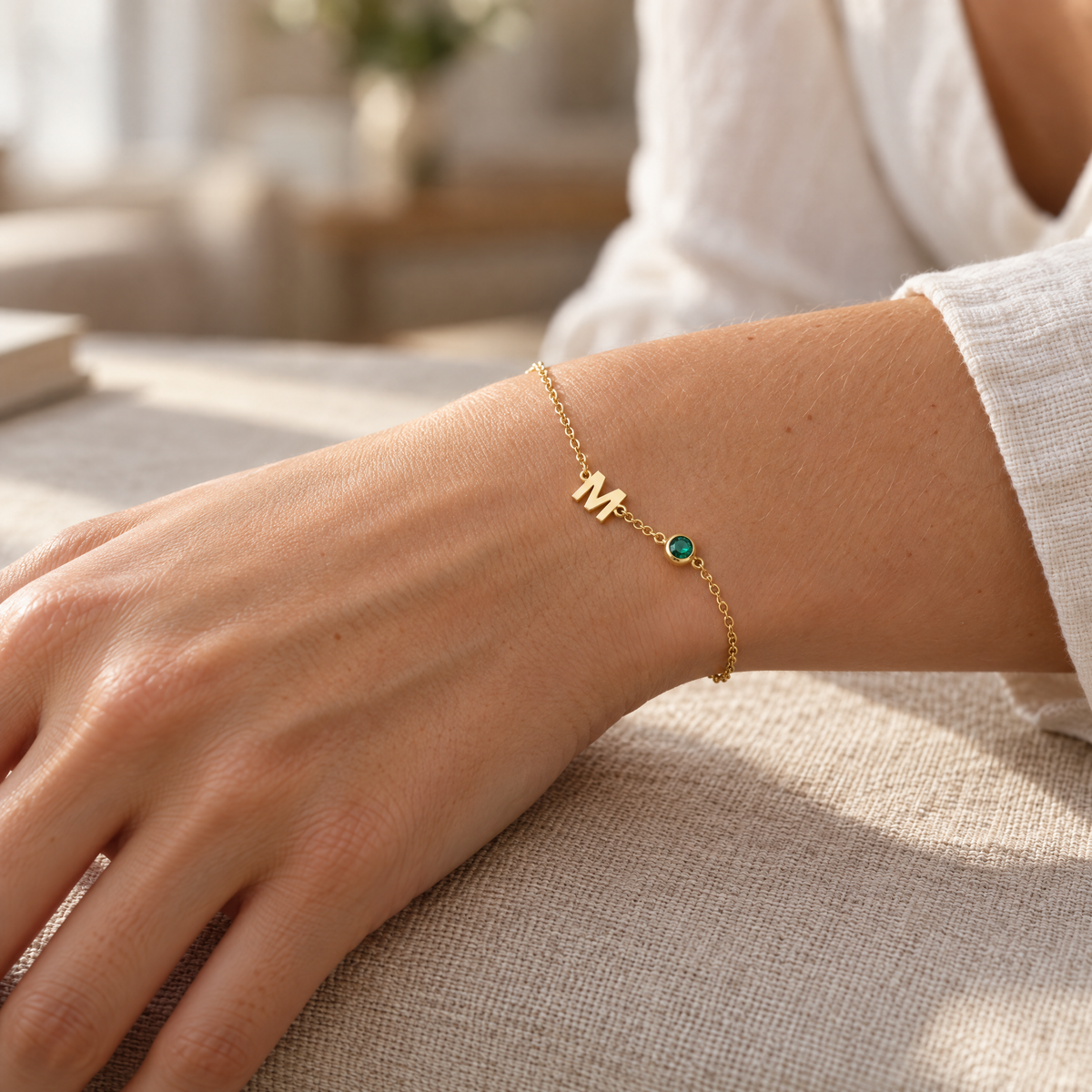 MAYA letter & geboortesteen armband